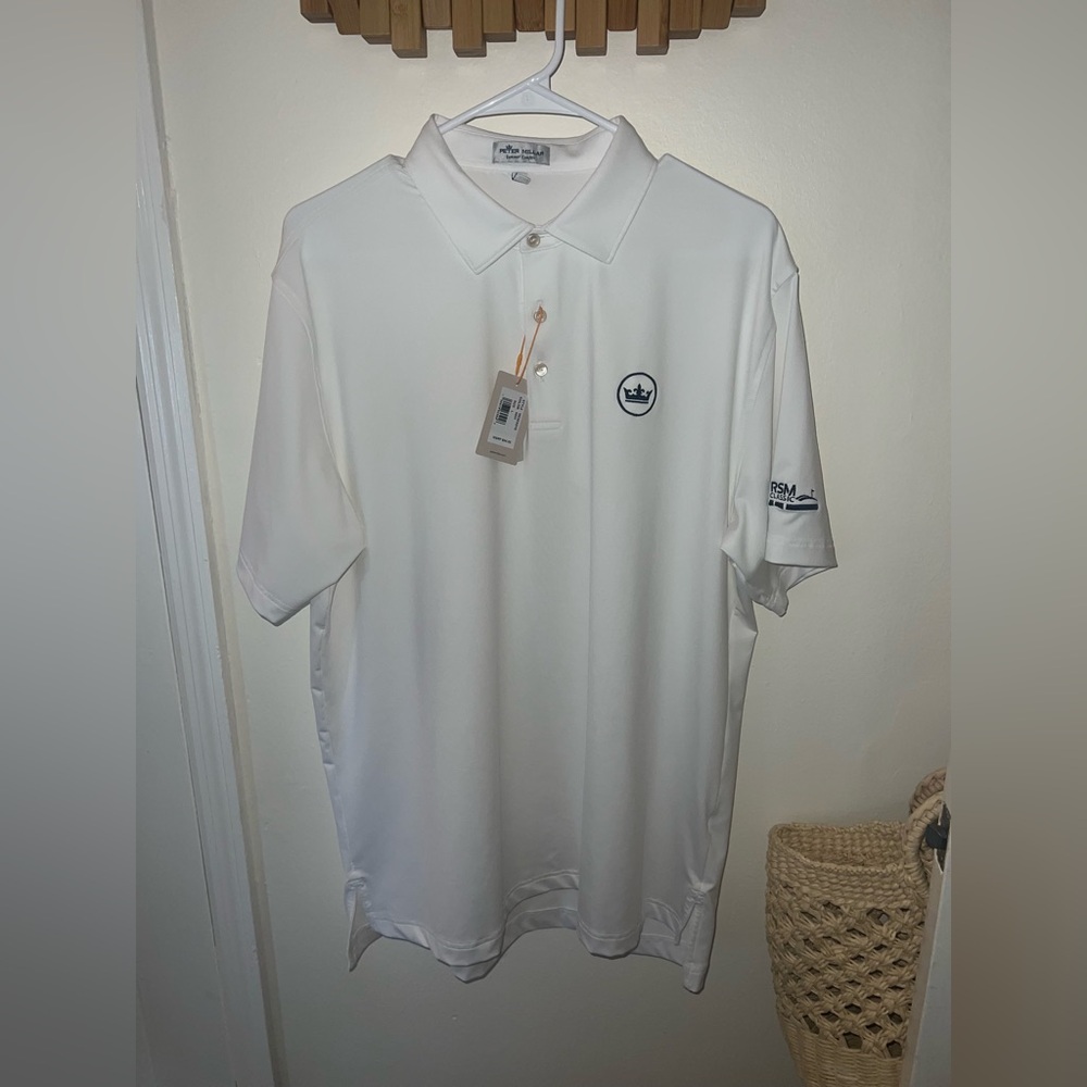Peter Millar White Polo Shirt with Navy Logo